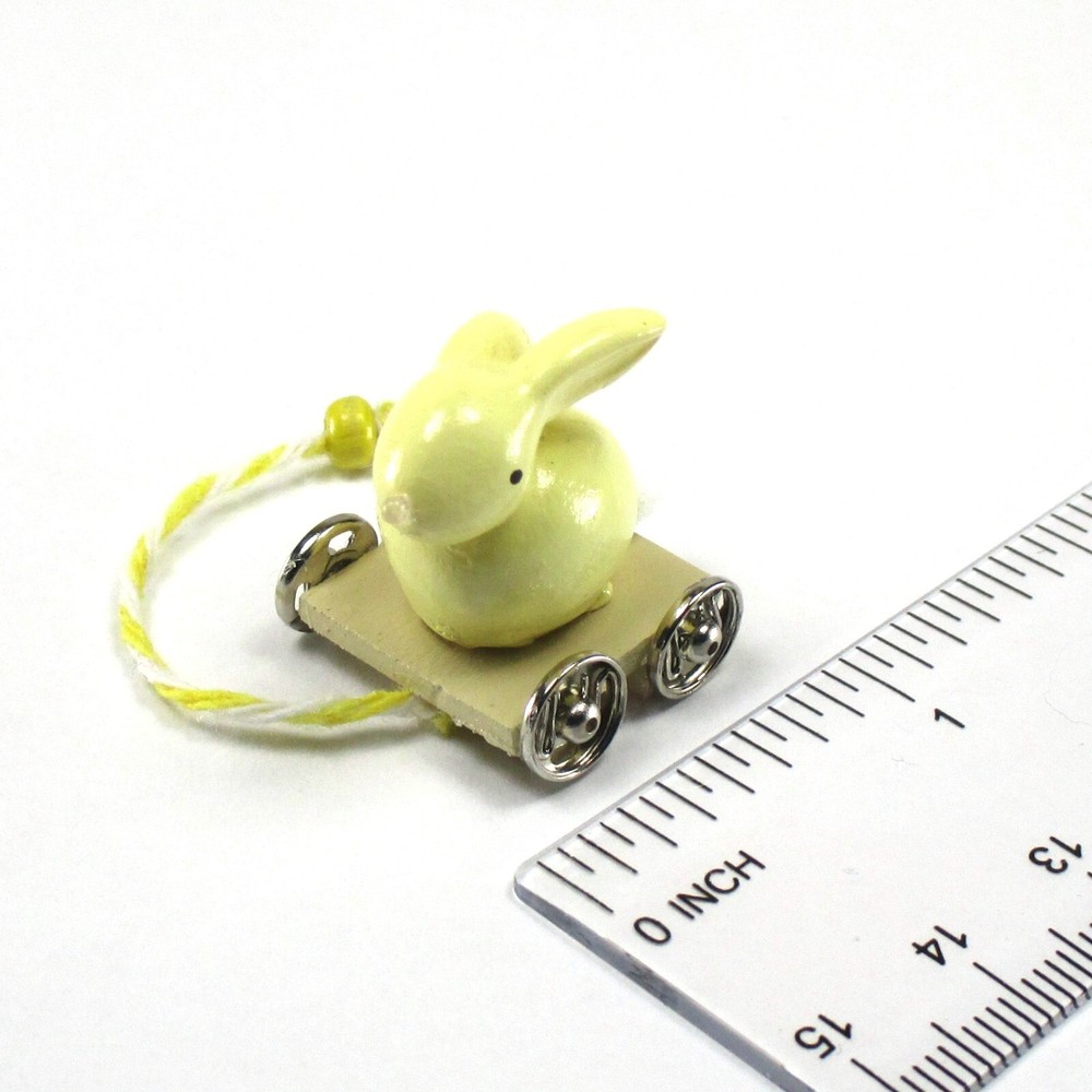 WMH Dollhouse Miniature Easter /Nursery Bunny Pull Toy - Yellow