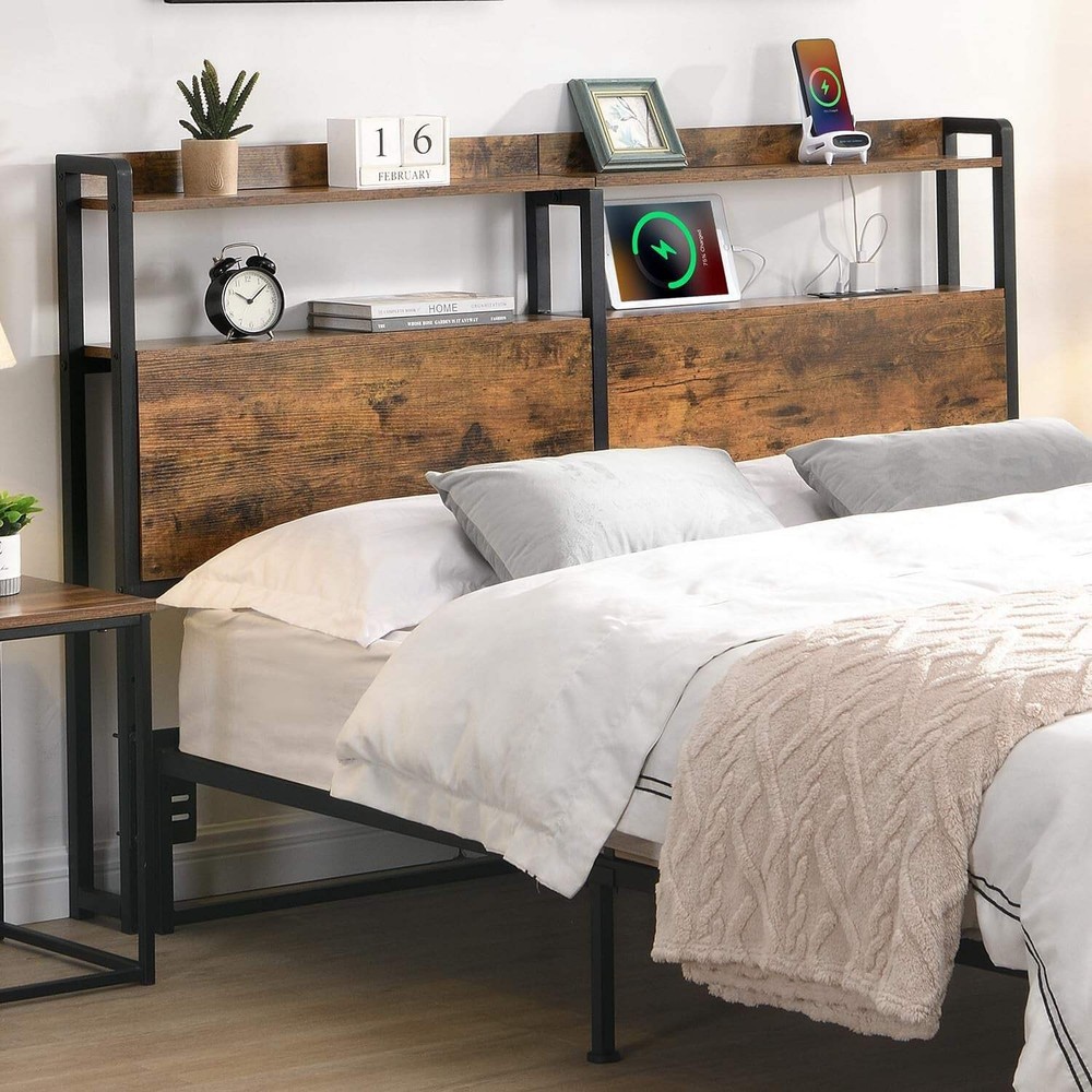 Queen Size Headboard with Storage and Charging Station