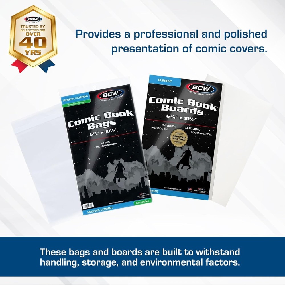 Resealable Current Comic Book Combo Pack | 100 Pack for Acid-Free Backing Boa...