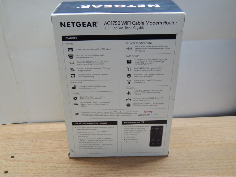NETGEAR AC1750 WIFI CABLE MODEM ROUTER