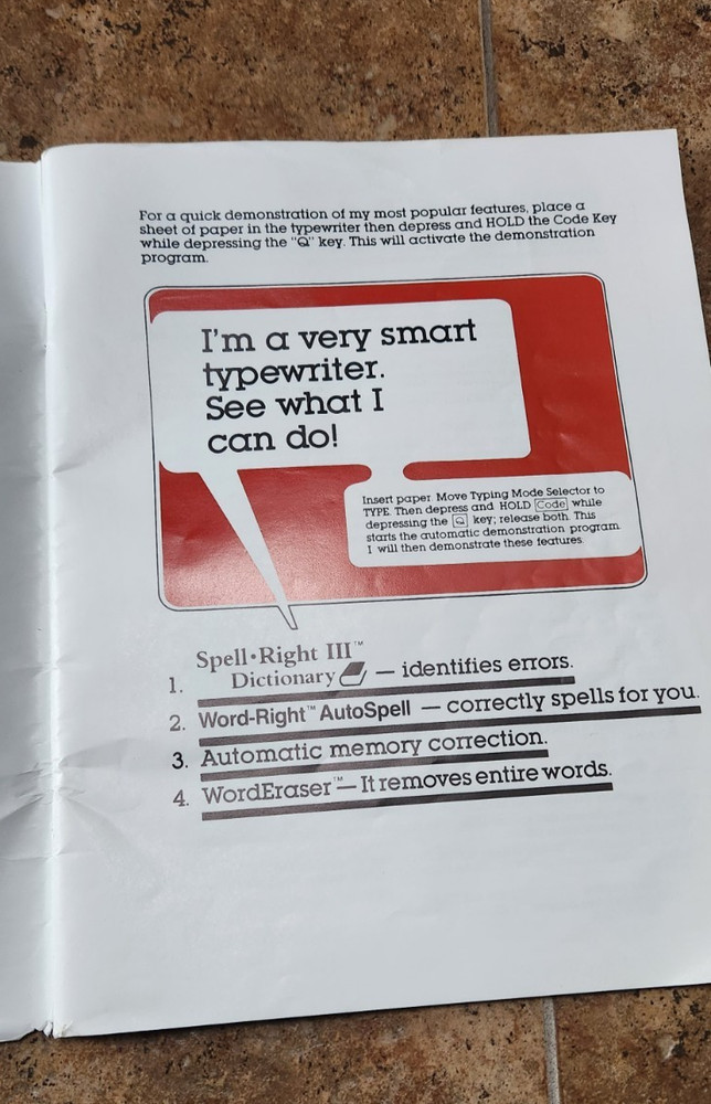 Smith Corona 1986 Word Processing Typewriter Owner's Manual XD8000