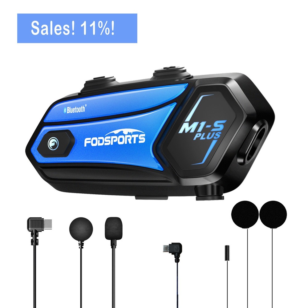 M1-S Plus Motorcycle Intercom Headset Bluetooth Music Sharing FM 10 Riders 2000m