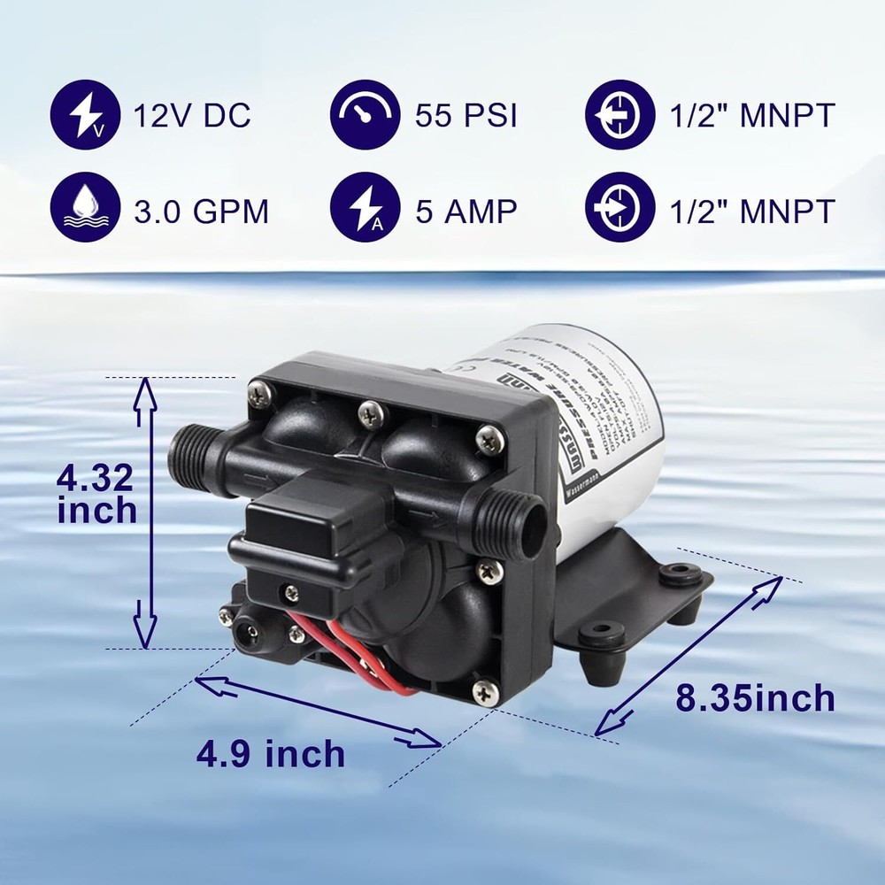 RV Water Pump 12 Volt DC 3.0GPM 55PSI for Shurflo 4008-101-A65