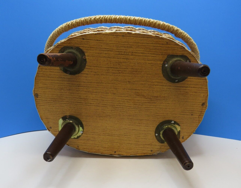 VTG Exclusive Singer MCM Sewing Storage Basket/Stool Woven Plastic Wicker