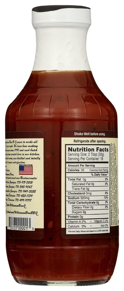 Williamson Bros Bar-B-Q Sauce, Original, 16 oz