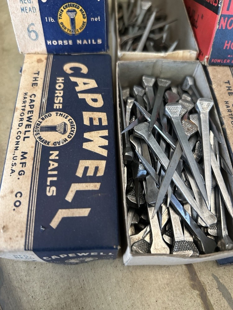 Over 250 Vintage Horseshoe Nails 4 Partial Boxes Sizes 6 & 7
