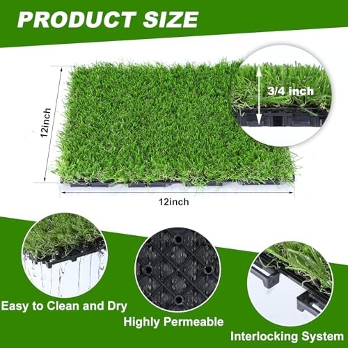 Artificial Grass Tiles Interlocking Turf Squares Deck 9 Pack -2"x2" Indoor 1