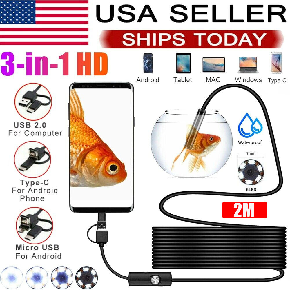 7mm LED HD Snake Endoscope Borescope Inspection Camera for USB Type C Android PC