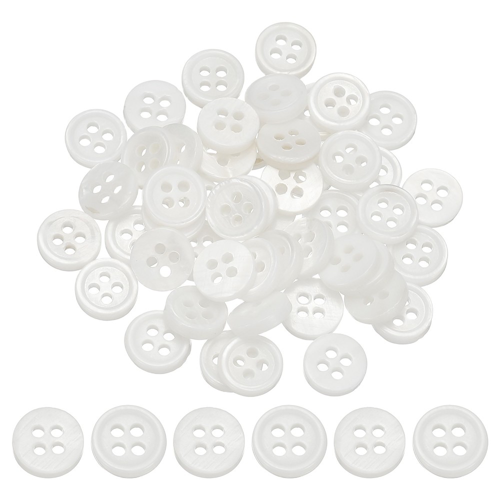 Natural Shell Button 4 Hole Shell Round Sewing Buttons 9 mm & 50 Pack & White
