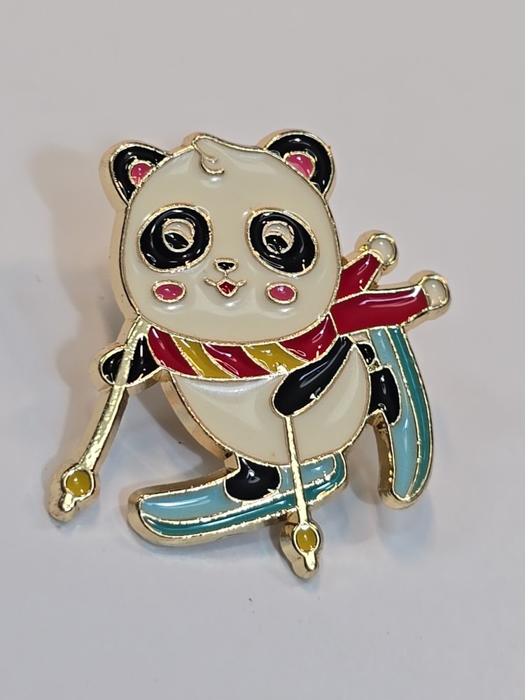 Panda Bear on Skis Lapel Pin