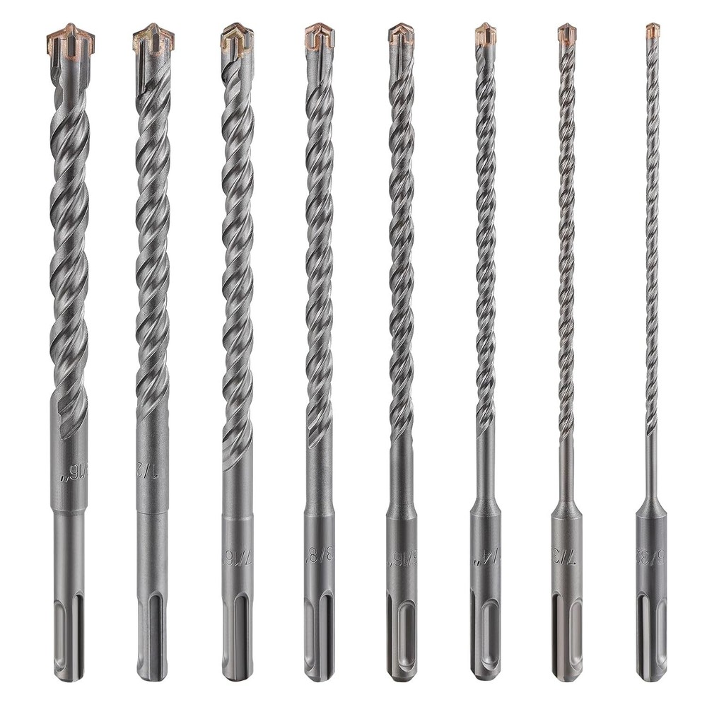 Concrete Drill Bit 5pcs 3/8" X 6"-4" Cross-Type Double Thread Carbide Materia...