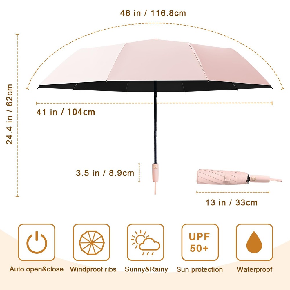 2-Pack Windproof, Waterproof, UV-Blocking Portable Travel Umbrella, Compact S...
