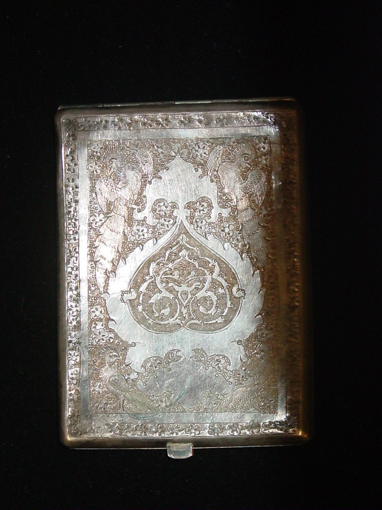 Vintage Persian SOLID SILVER Etched CIGARETTE CASE Middle East 152.25 Grams