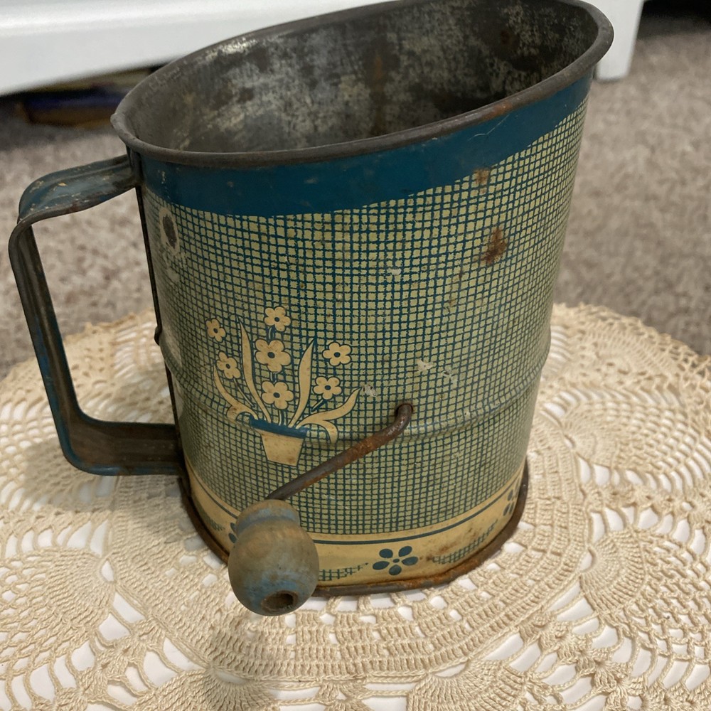 Vintage Bluish Flour Sifter Kitchen Granny Core