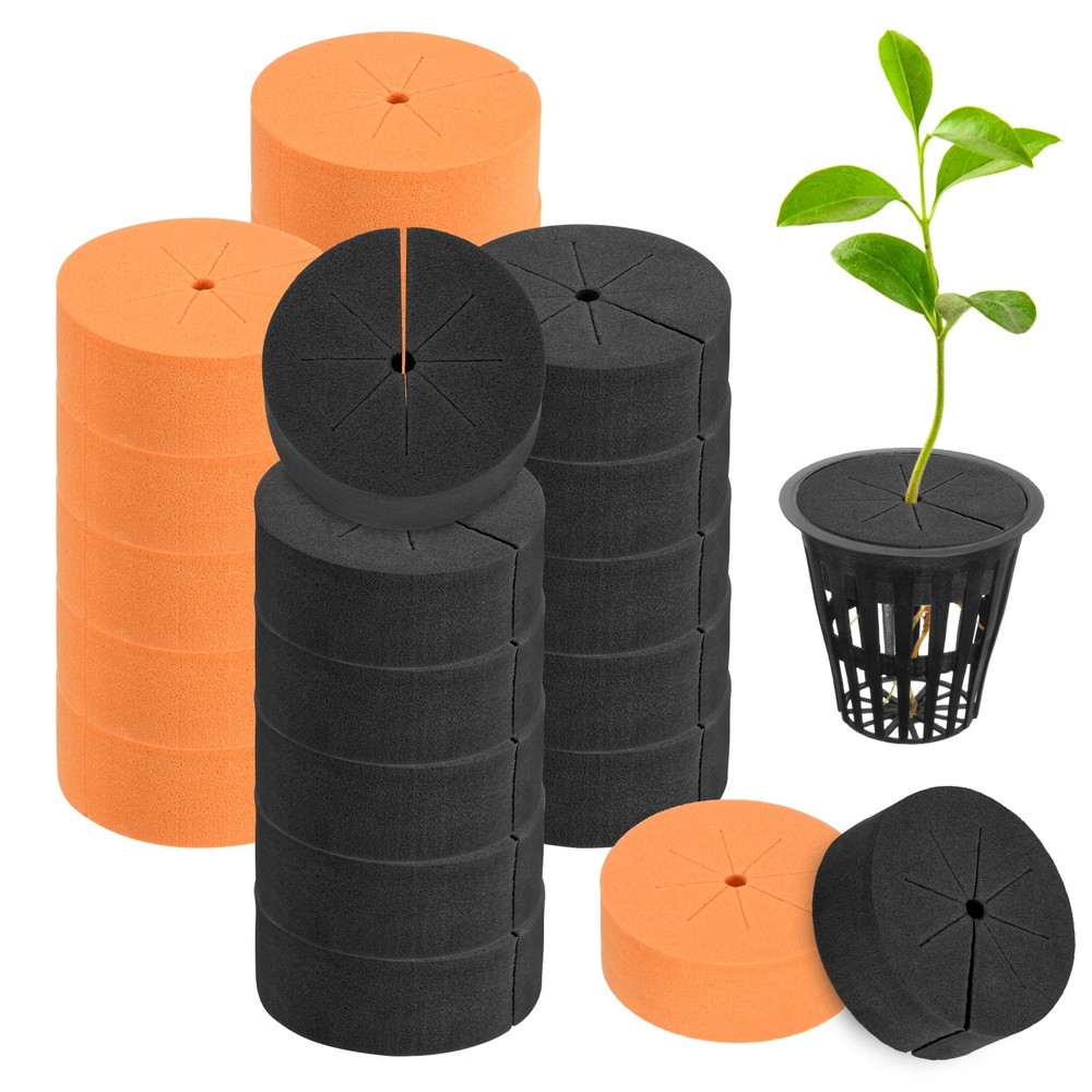 20-Pack Cloning Collars Inserts, Hydroponics Sponge Cloning [Black, Orange]