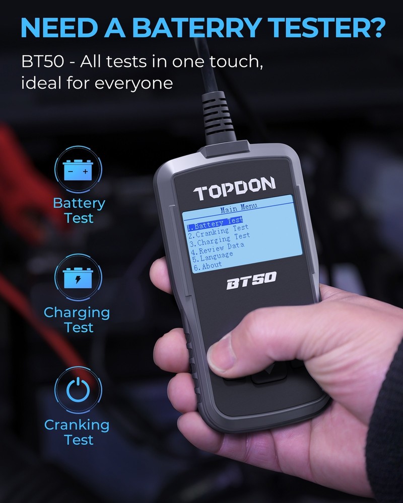 TOPDON BT50 Car Battery Tester Electrical System Diagnostic & Analysis Tool