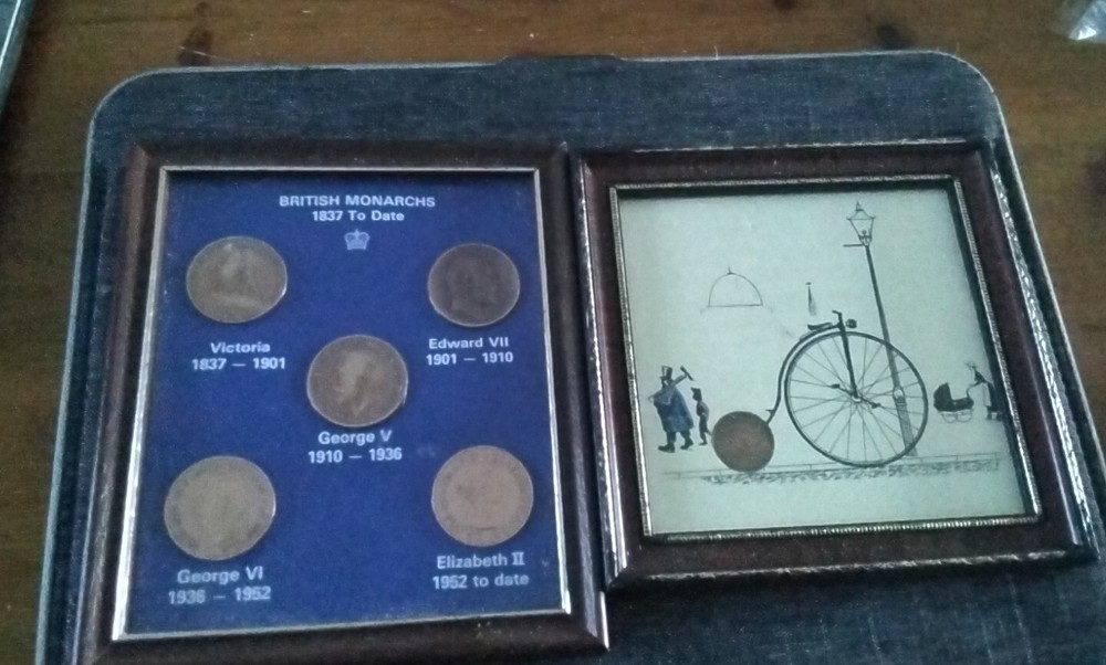 Framed Pennies Different Monarchs And Farthing Pennyfarthing Bundle