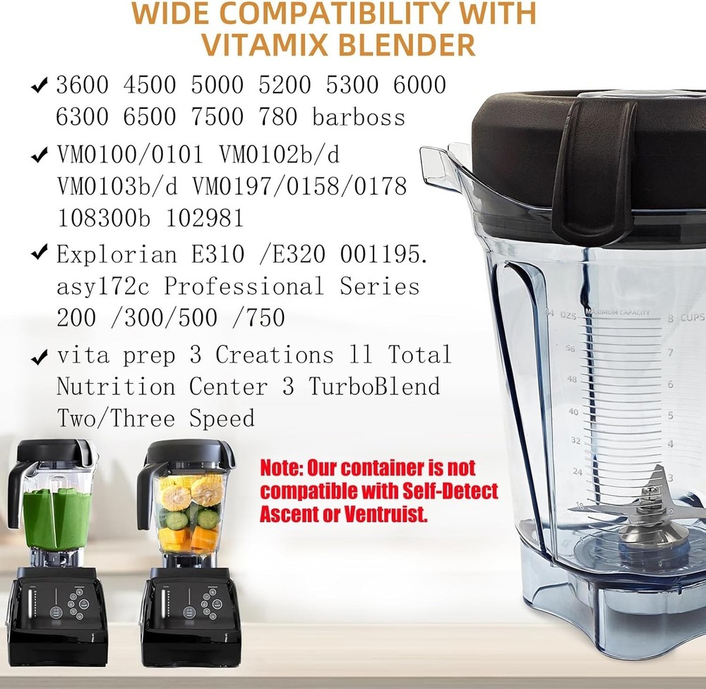 For Vitamix Blender Pitcher 64 oz Low-Profile Container