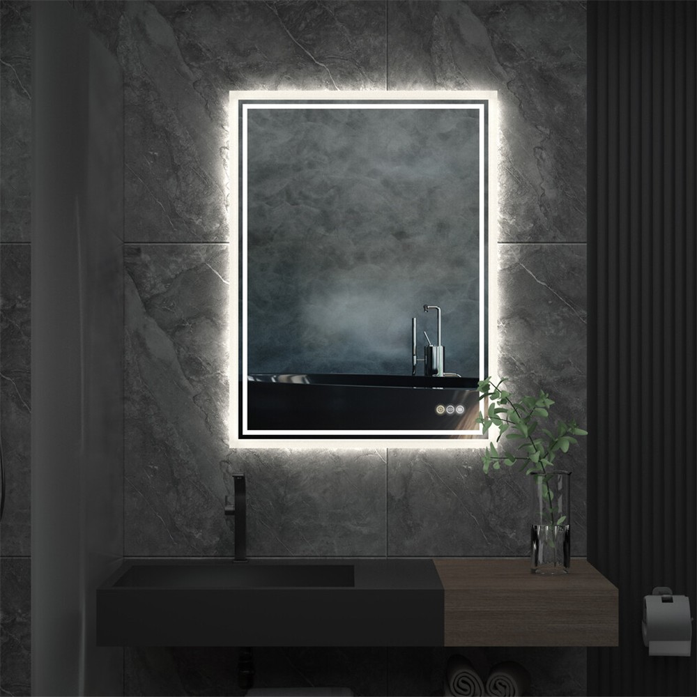 Rectangle Slim LED Bathroom Mirror Hanging Makeup Mirror Demister Sensor Switch