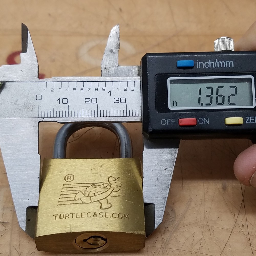 Turtlecase Brass Keyed Padlock, Approx 2-3/16" Overall Height, 1-3/8" Body Width