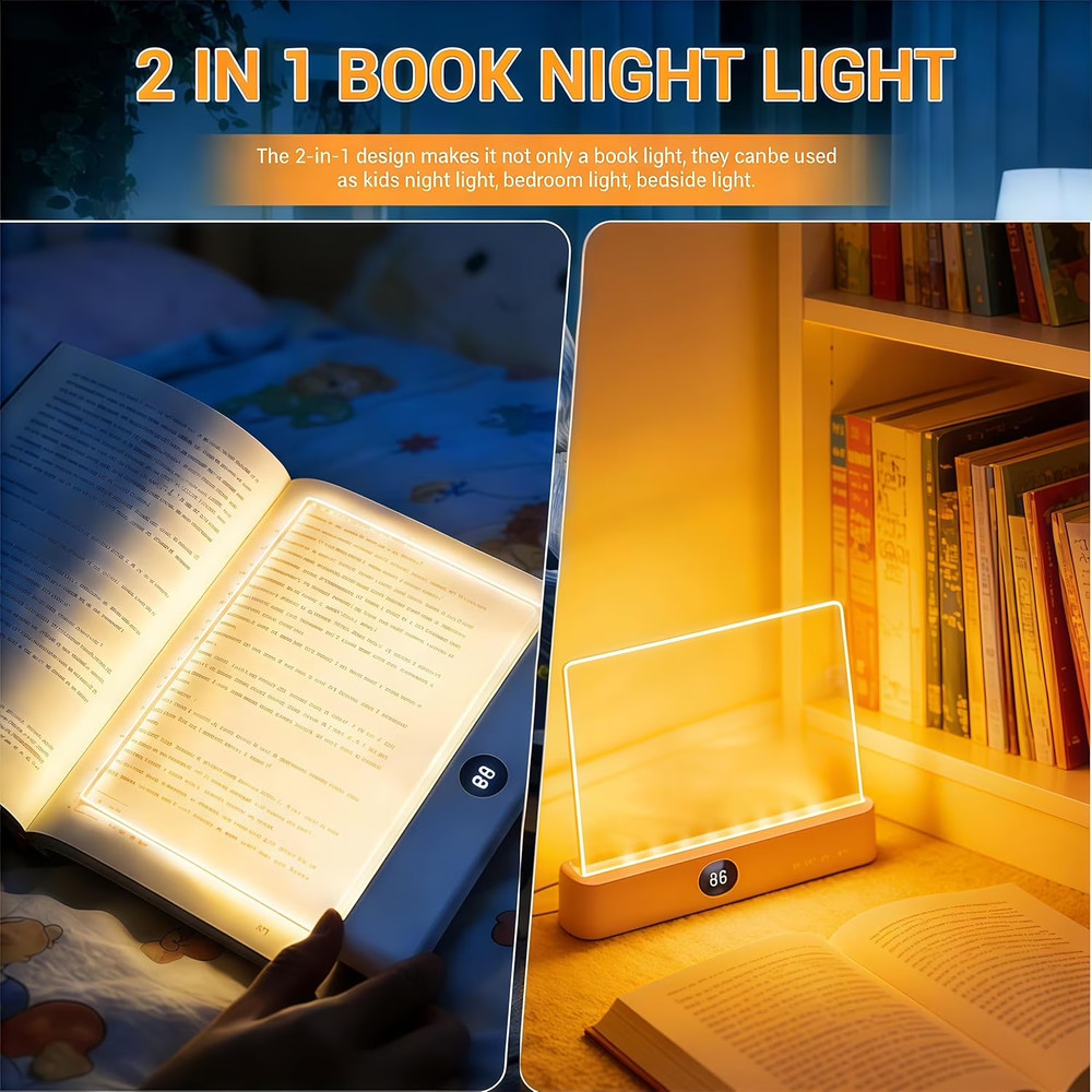Book Light, Rechargeable Clear LED Flat Reading Light with 3 Colors Timer...