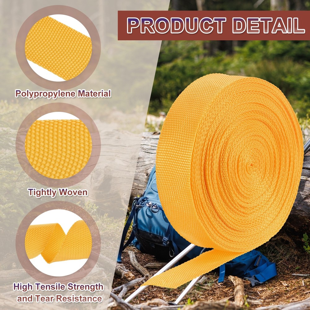 Nylon Webbing Strap, 22 Yards x 1-1/2" Polypropylene Flat Webbing Strap (Yellow)