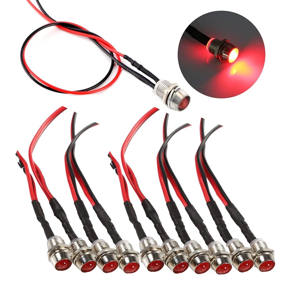 10x Car Boat LED Indicator Lights 12V 1.8W Pilot Dash Panel Warning Lamp RED 8mm