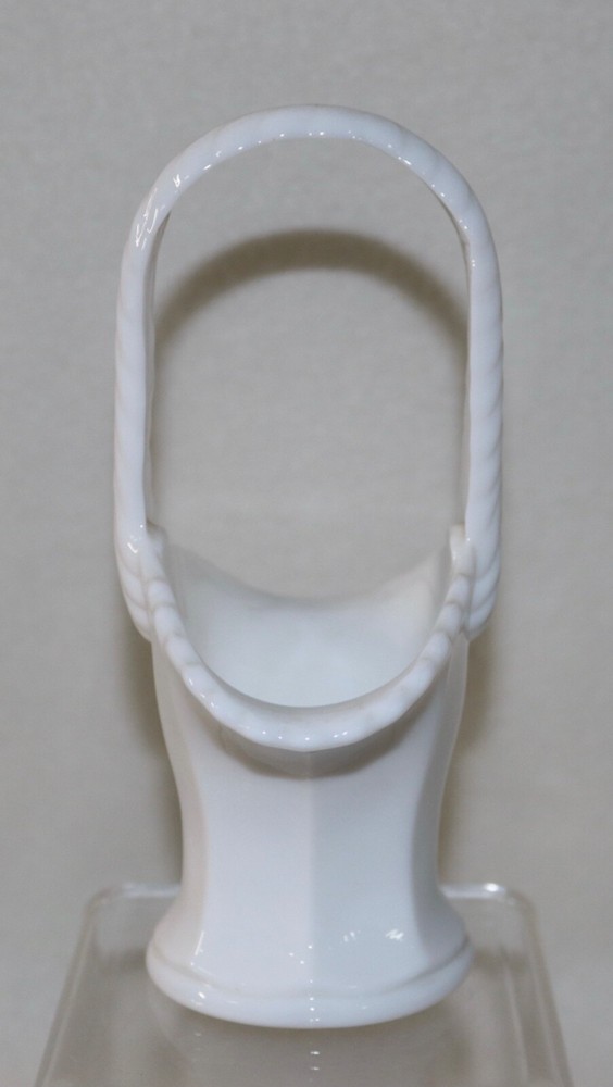 Miniature Milk Glass Panel Basket With Handle 6.25” Tall