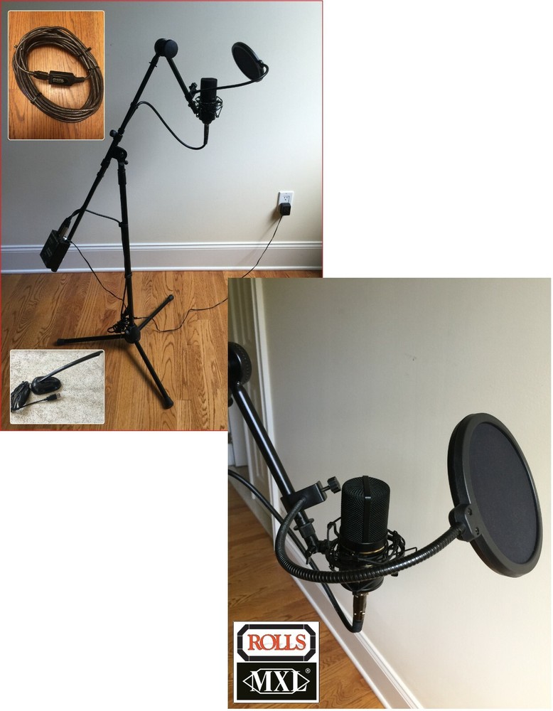 USB microphone (MXL770-based) with Variable Boost, active USB extension, stand