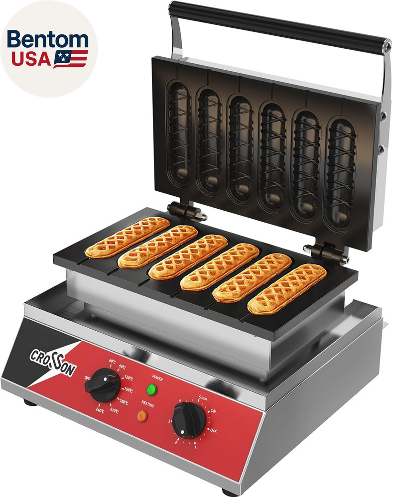 Commercial Waffle Stick Maker 6PCS Nonstick 1600W Temp Timer