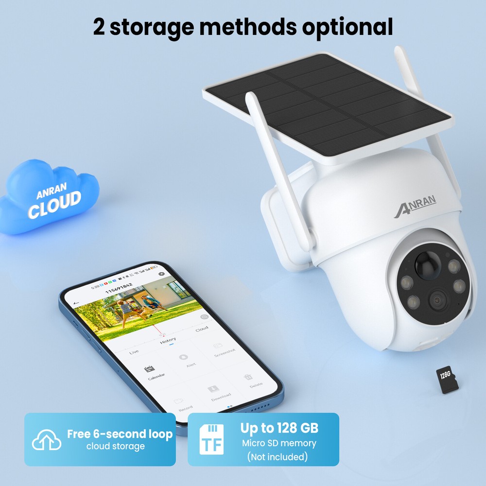 ANRAN Solar-Powered PTZ Wireless Security Camera with Solar Panel 2K Outdoor Use
