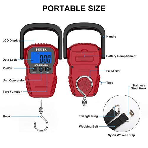 Fish Scale with Backlit LCD Display, Digital Portable Hanging Scale Max Cap110Lb