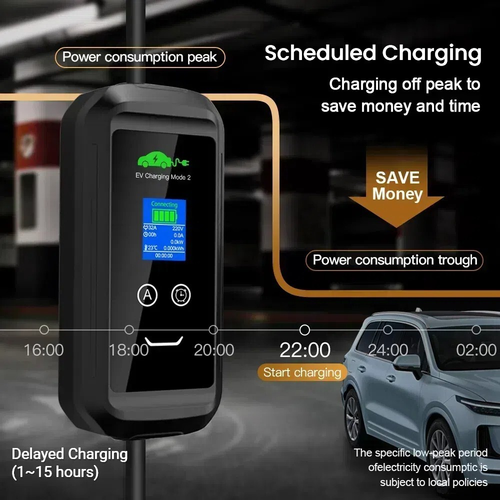 Portable EV Charger CEE to Type 2 | Delay Timer | 8A - 32A | 7.2kW | Mode 2 | 5m