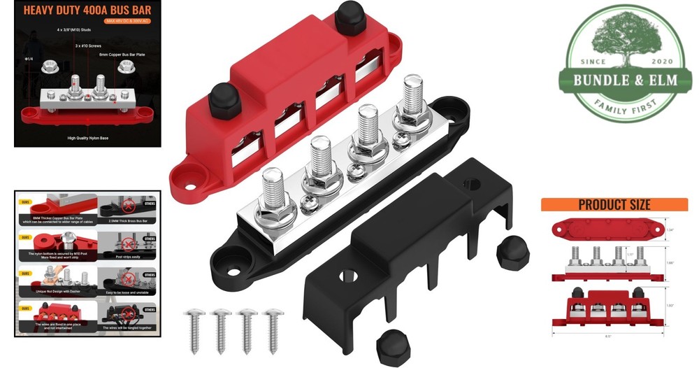 High-Performance 400A 12V Power Distribution Block with 4 x 3/8" Stud Terminals