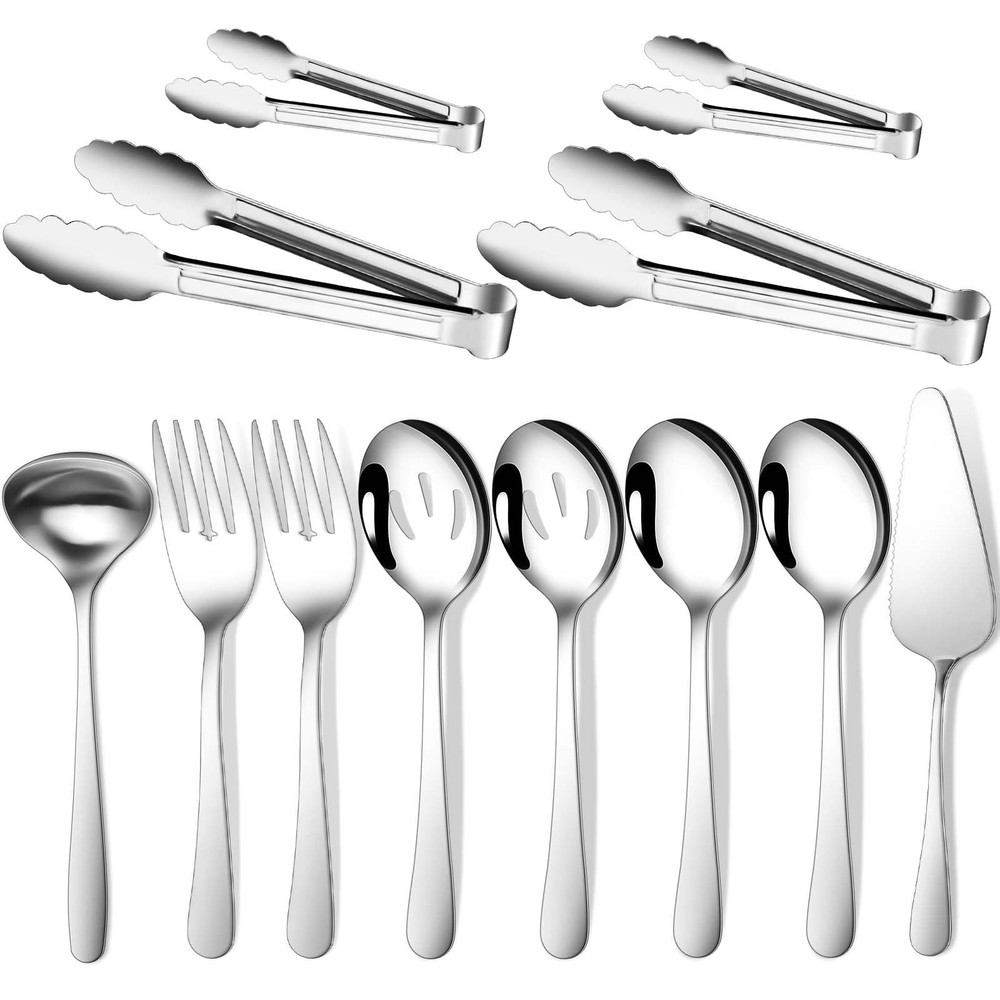 12 Pieces Serving Utensils Include Large Serving Spoons,Slotted Serving Spoon