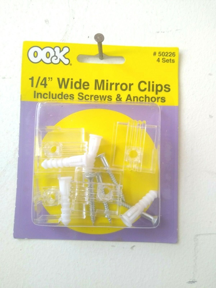 OOK 1/4" Wide Mirror Clips 4 Sets (Includes Screws & Anchors) #50226