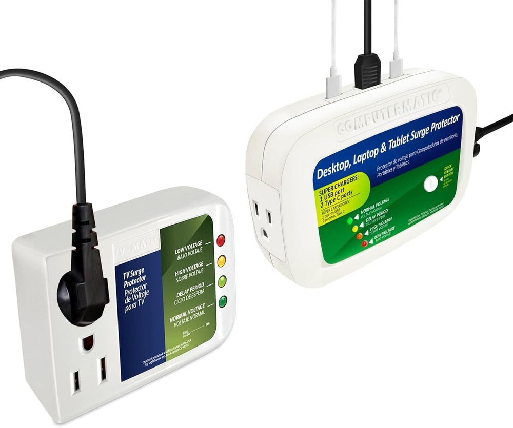 Two Electronic Voltage Surge Protector Combo for Your Devices: Computers / TV