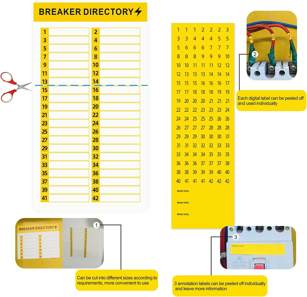 16 Sheets Breaker Panel Labels Electrical Box Sticker Numbers Breaker Panel Labe