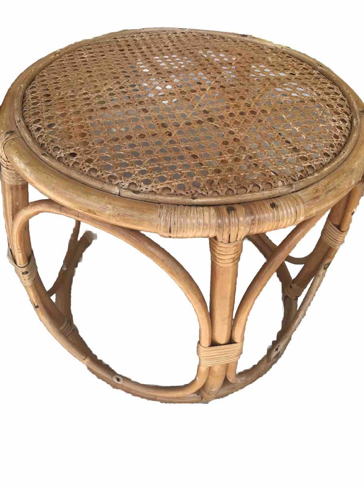 Mid Century RATTAN CANE STOOL Side Table Boho Chic Stool CLASSIC Design💕