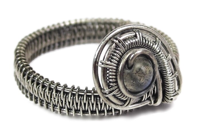 Labradorite Adjustable Ring, Woven in Sterling Silver Wire
