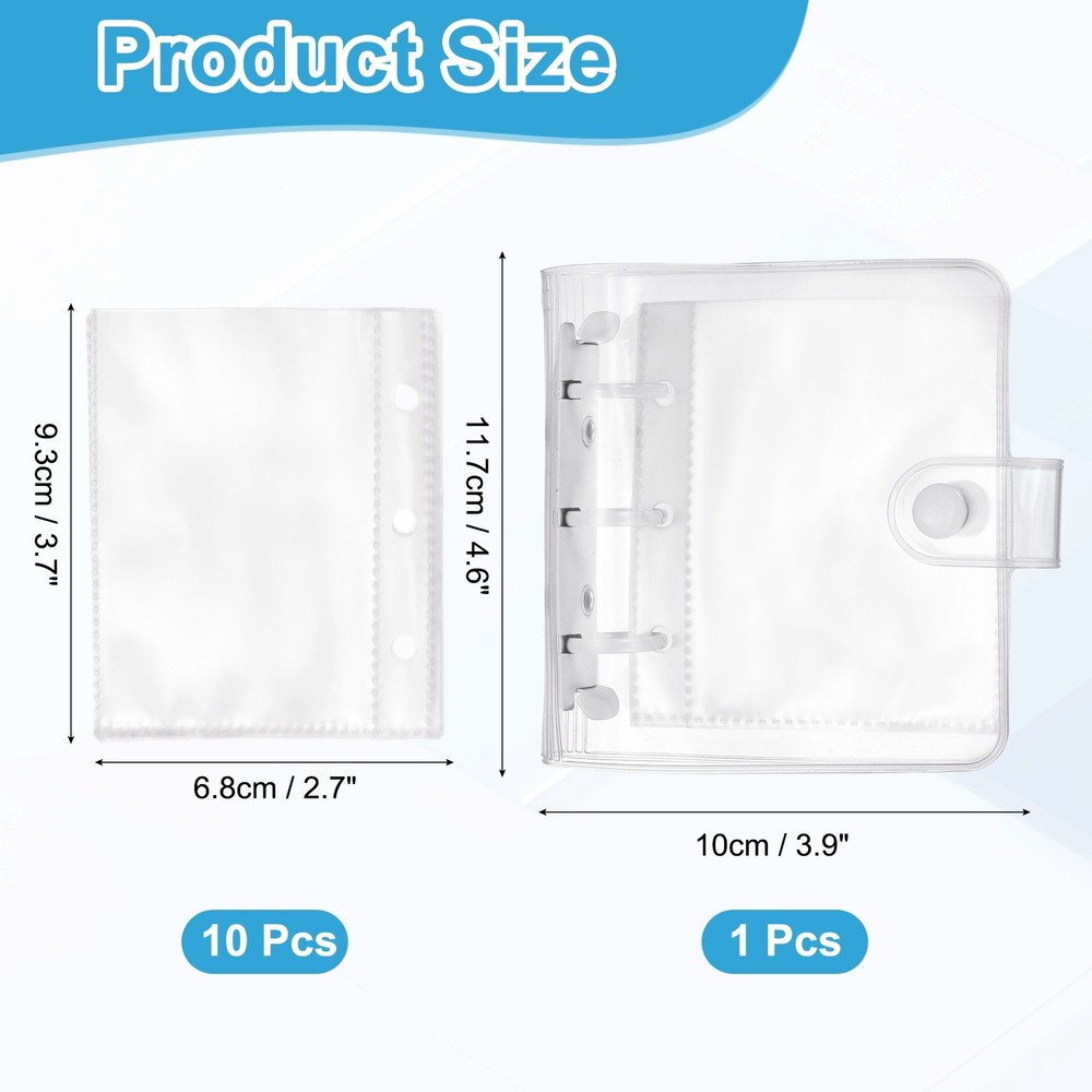 A8 Mini 3-Ring Binder Cover, Clear PP Notebook Binder with Inner Pockets, White