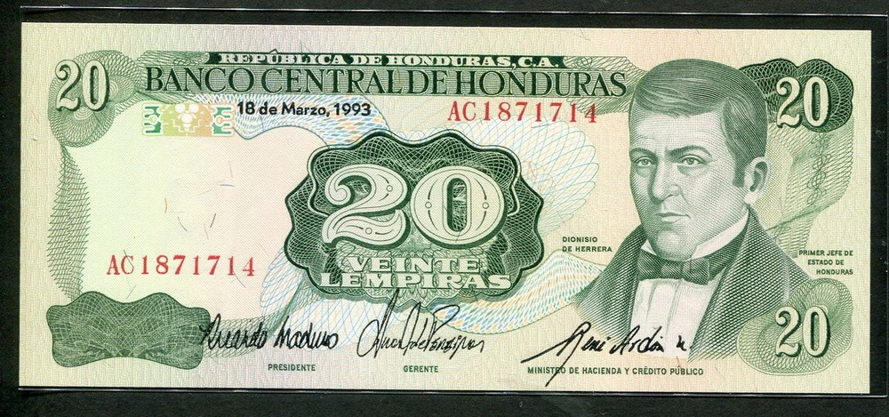 Honduras 1993 20 Lempiras,P65d, UNC