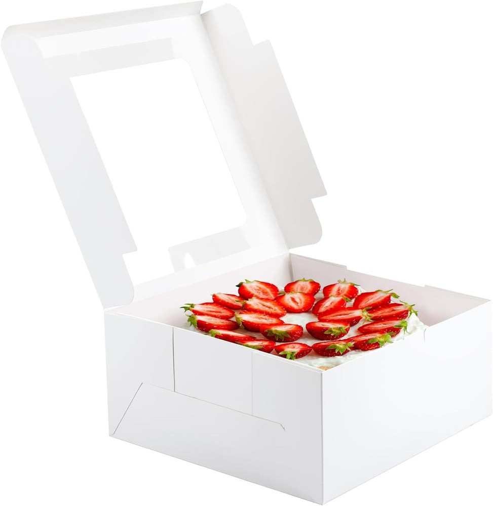 Cake Boxes 10 Inch, Disposable Cake Transport Container, White Bakery