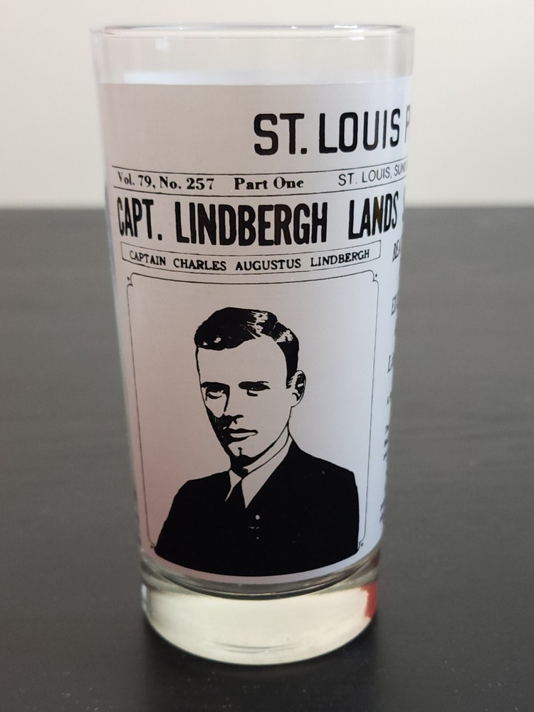 Charles Lindbergh Flight ACL DRINKING GLASS Newspaper Headline POST DISPATCH