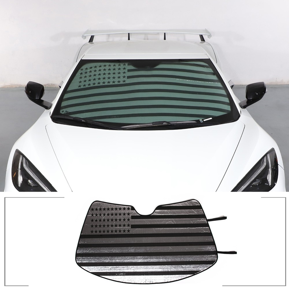 US Flag Front Windshield Sunshade UV Block Visor Cover For Corvette C8 20-26 US