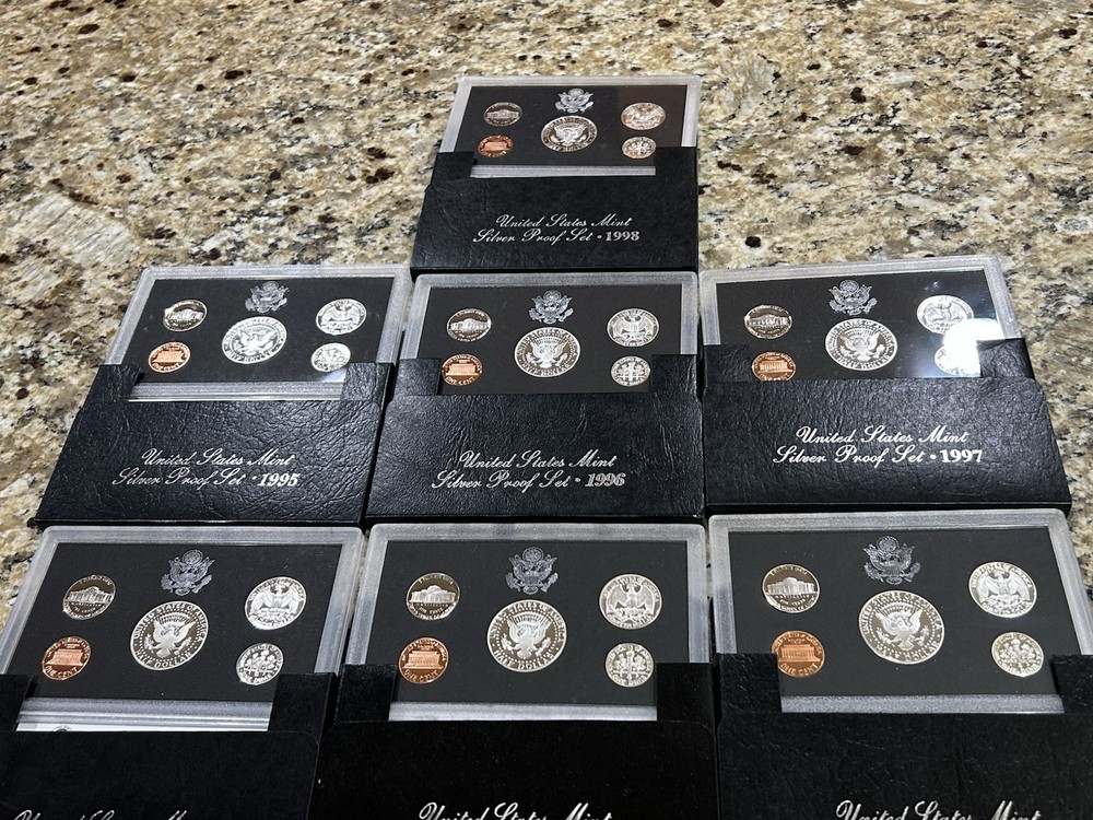 1992-1998 SILVER PROOF SET-COMPLETE RUN-90 % SILVER..7 Silver Sets..