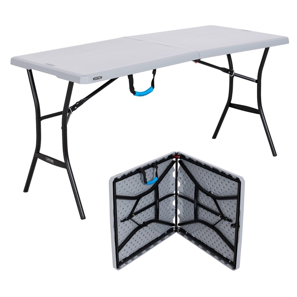 Basic Quad Folding Camp Chair's Black & Lifetime 5 Foot Rectangle Fold-in-Half