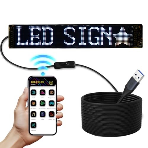 Programmable Scrolling LED Car Sign,Flexible USB 5V Digital Light 23"x5"