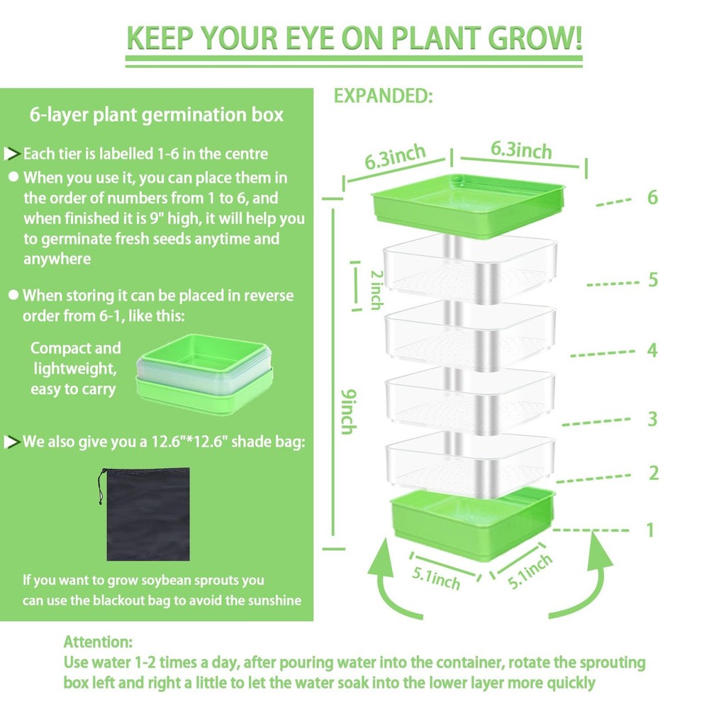 4-Tier Seed Sprouting Kit with Drain Holes and Drain Tray, Upgrade Stackable ...