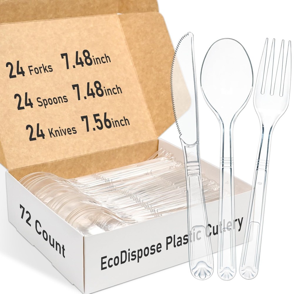EcoDispose 72 Pcs Extra Heavy Duty Plastic Silverware Set, Disposable Utensil...